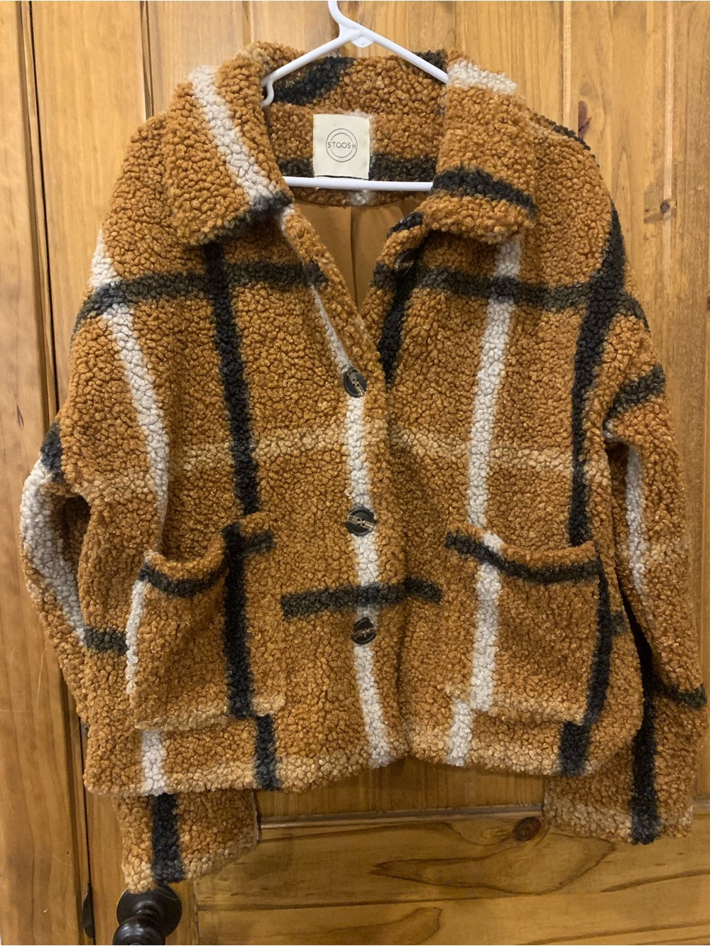 Cozy Plaid Sherpa Jacket - Caramel/Tan